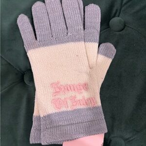 Juicy Couture Gray and Cream Gloves with Pink Logo